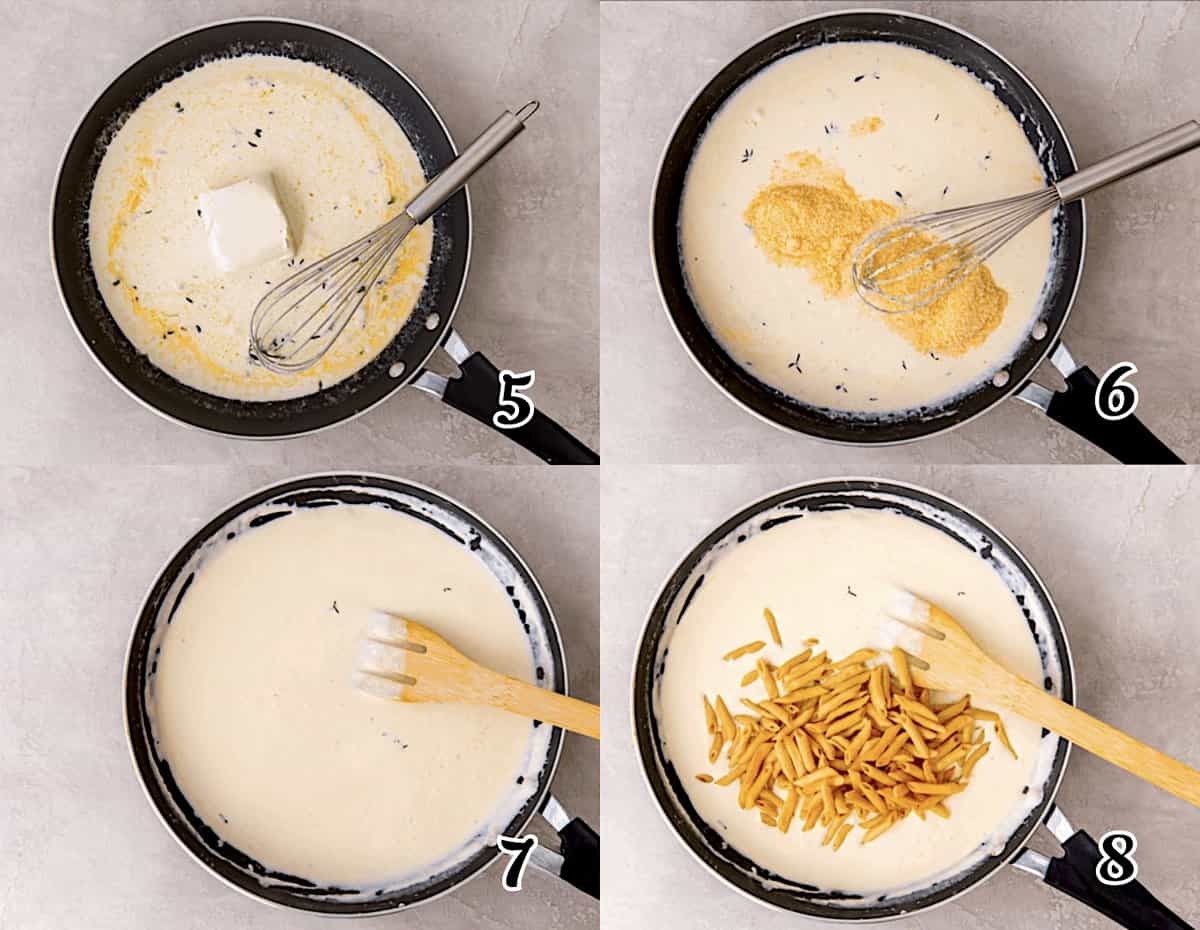 Assemble the sauce and simmer, then add the pasta