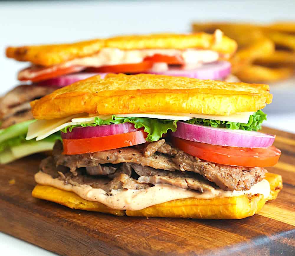 An ridiculously delicious jibarito plantain and steak sandwich for a gluten-free lunch