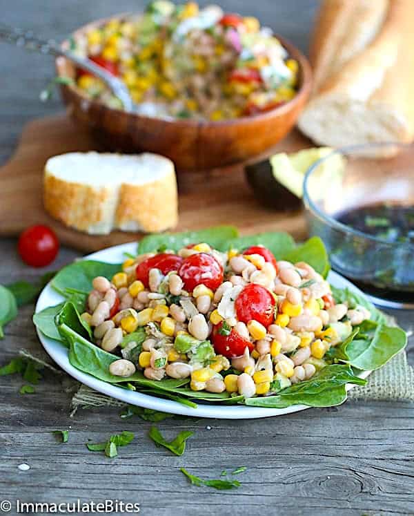 Serves incredibly good tuna and white bean salad with fresh bread