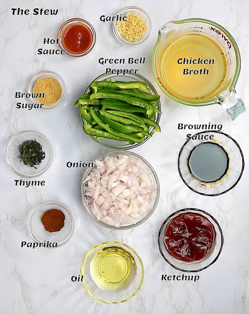 The stew's ingredients.