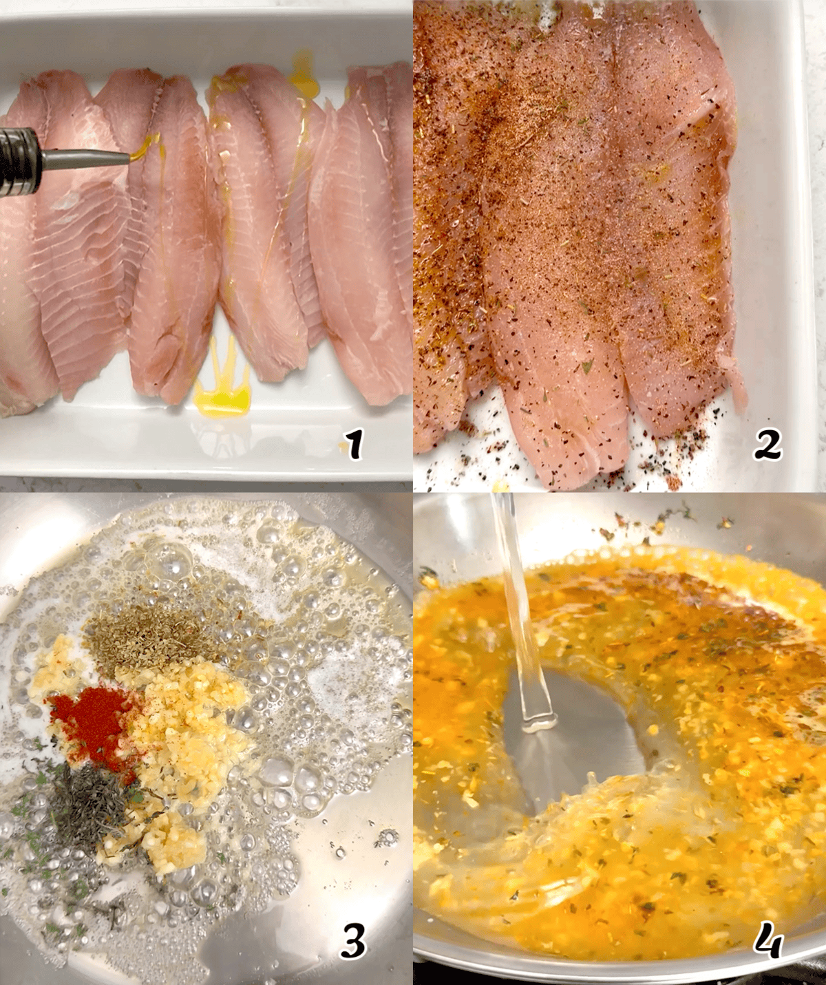 Layer the fish in a baking dish, season, and make the sauce.