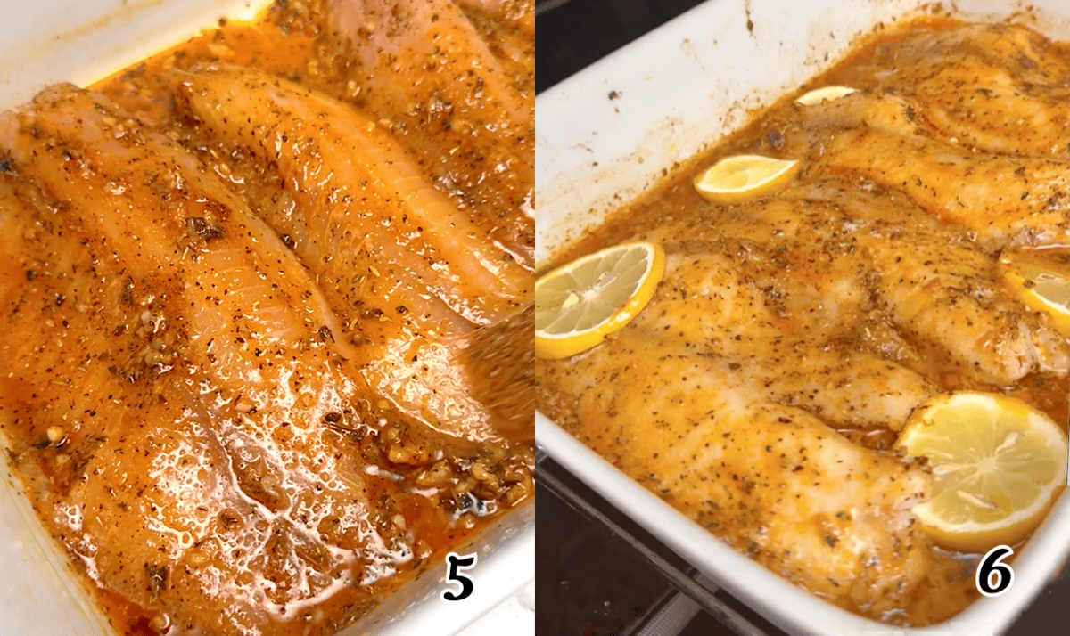 Pour the sauce over the fish and bake until tender.