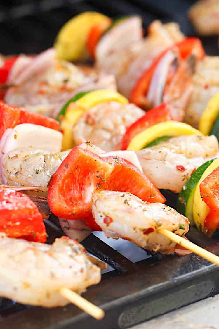 Shrimp bobs on the grill