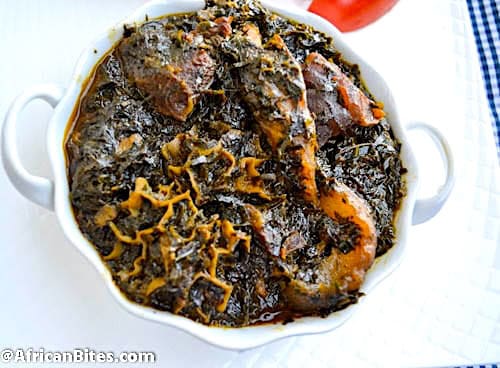 Serving up delicious and nutritious Afang Soup with spinach and okazi leaves