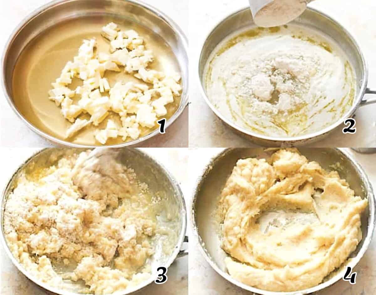 Melt the butter and sugar, add the flour, and make a stiff dough