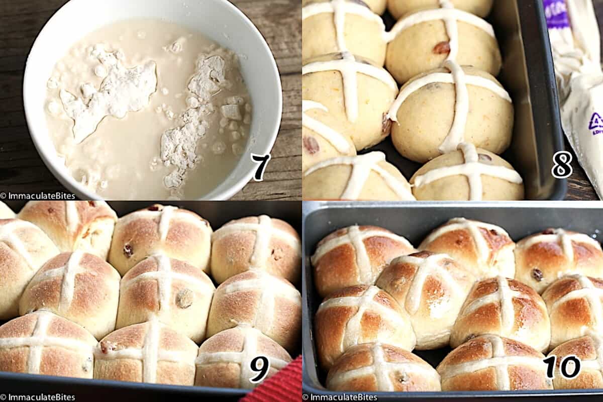 Make the paste for the crosses, make the crosses, bake, and glaze