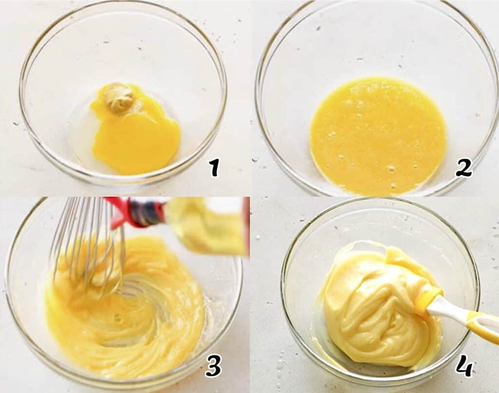 Mix the egg and lemon juice and add the oil while whipping