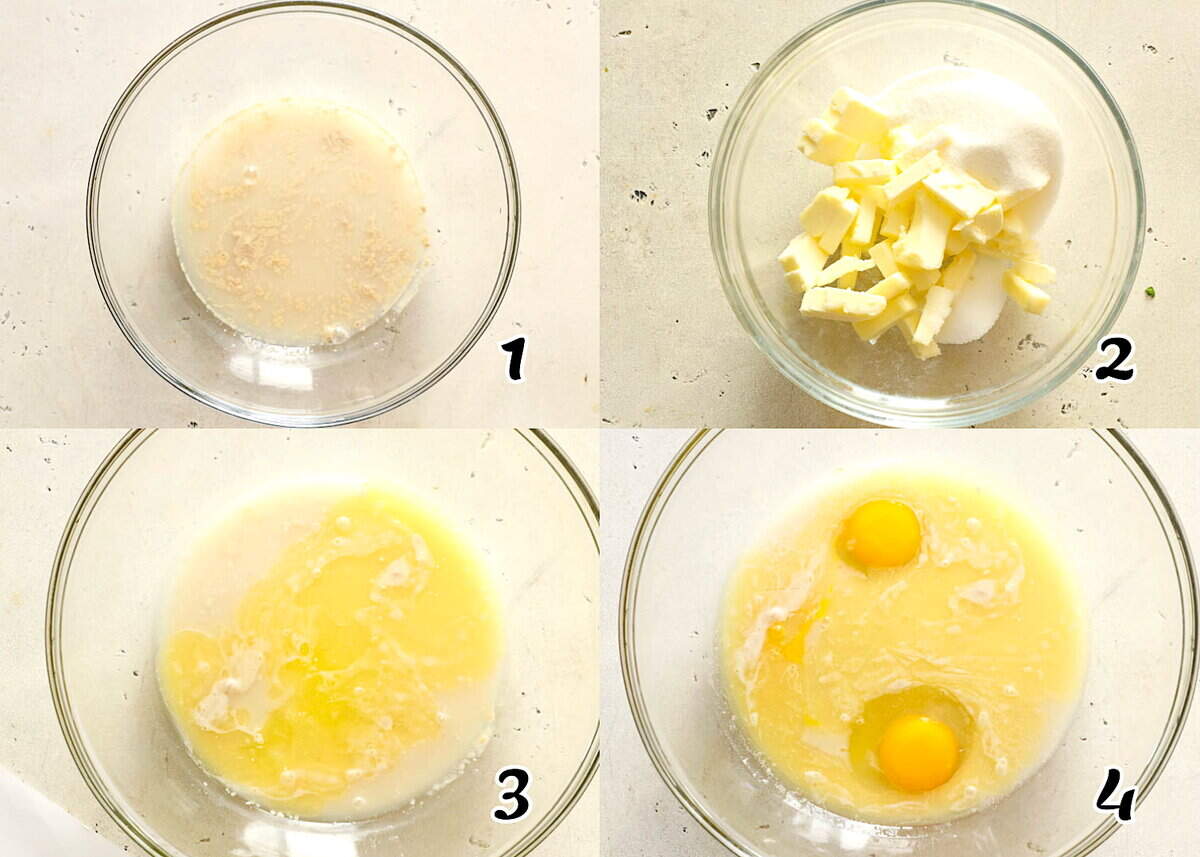 Activate the yeast, melt the butter, mix it all with the eggs