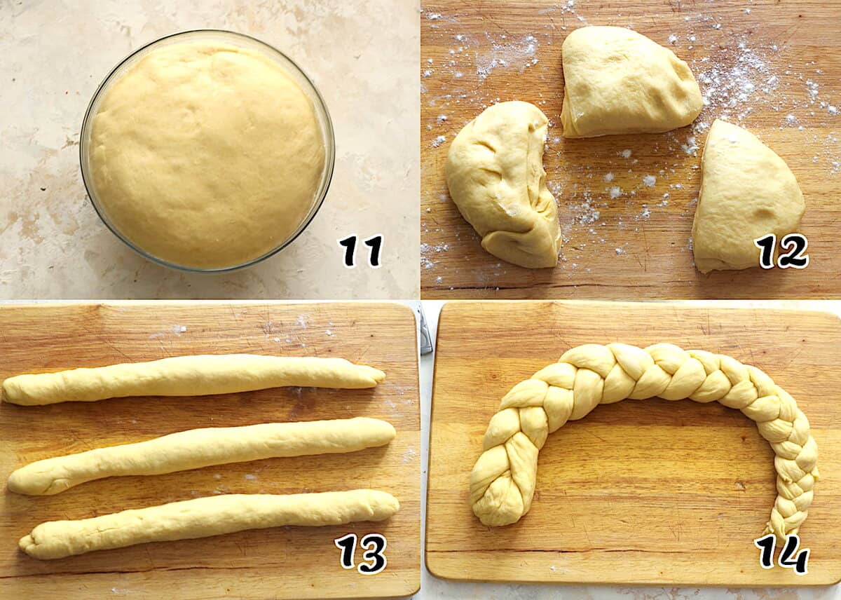 Divide the dough, roll into ropes and braid