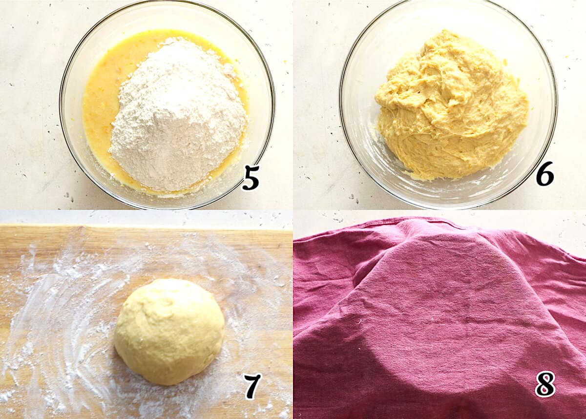 Add the flour, knead, and let rise