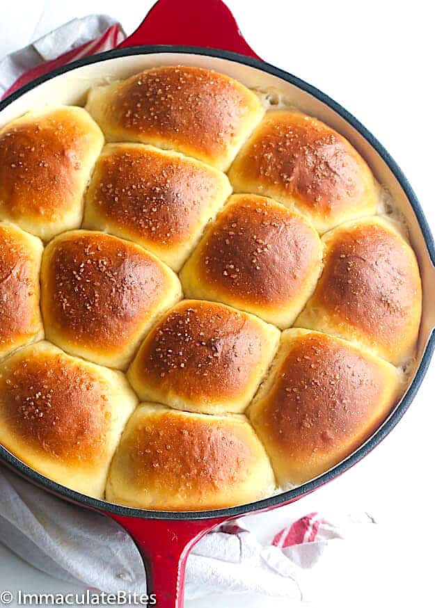 A freshly baked batch of pani popo (Samoan coconut bread rolls)