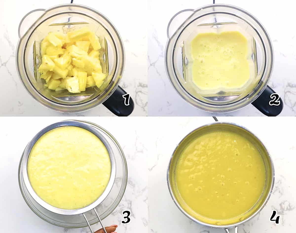 Puree the fruit, strain, and simmer to reduce