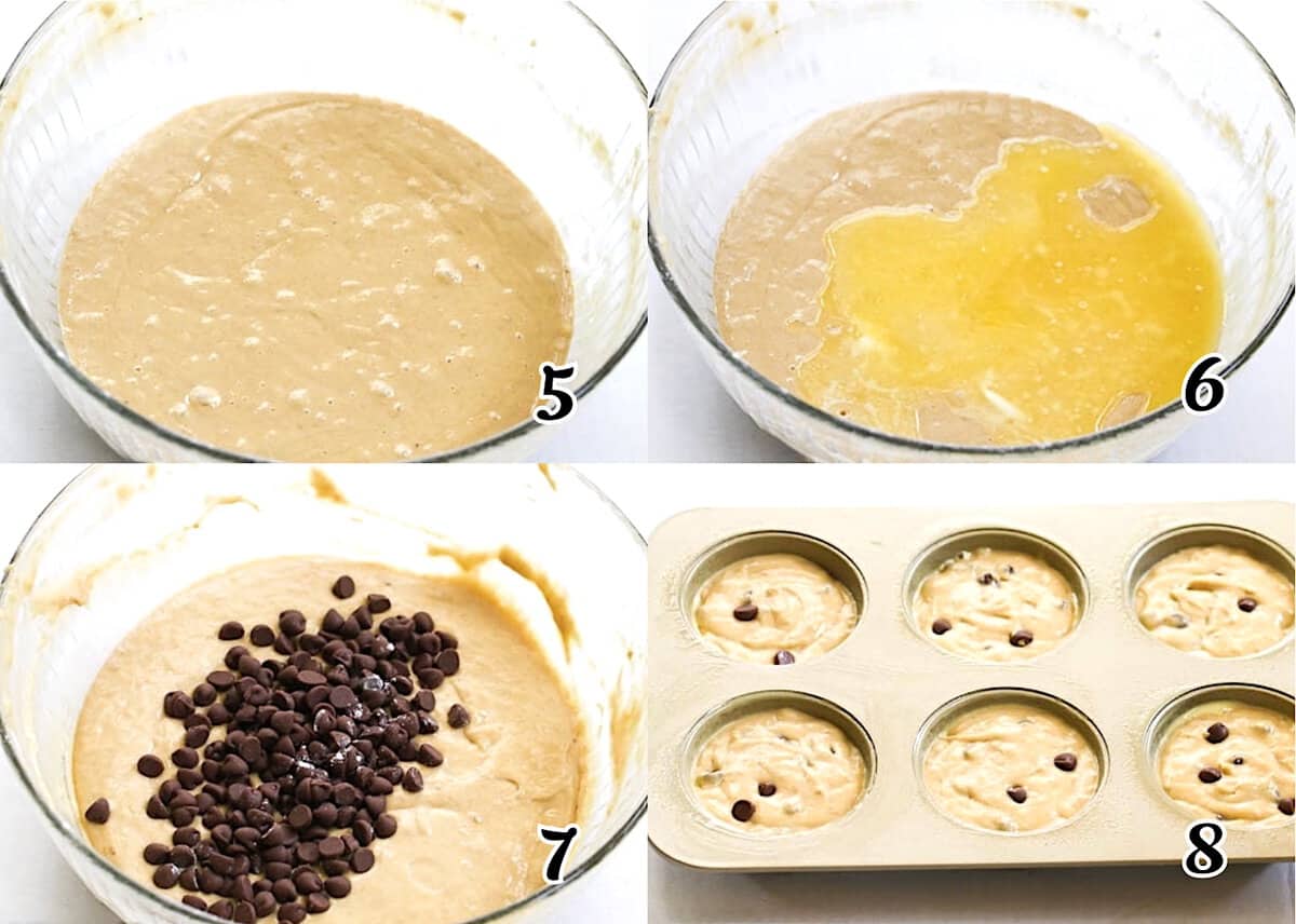 Add the butter, then the chocolate chips, and bake