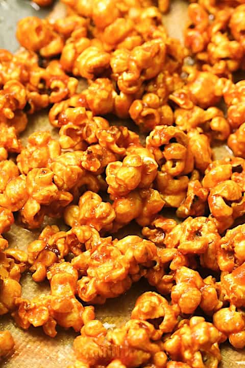 Enjoying a great caramel-covered movie night treat.
