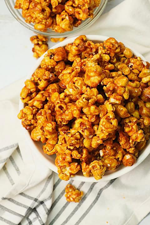 Serving up homemade popcorn sweetened with caramel.