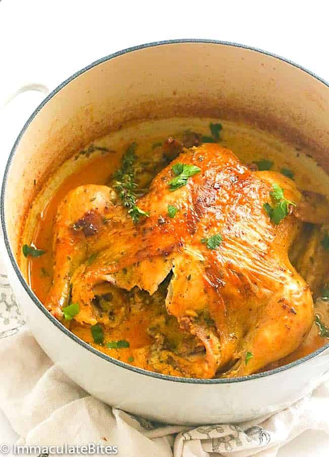 Braised chicken in coconut milk is delivers an easy weeknight dinner with leftovers to boot.