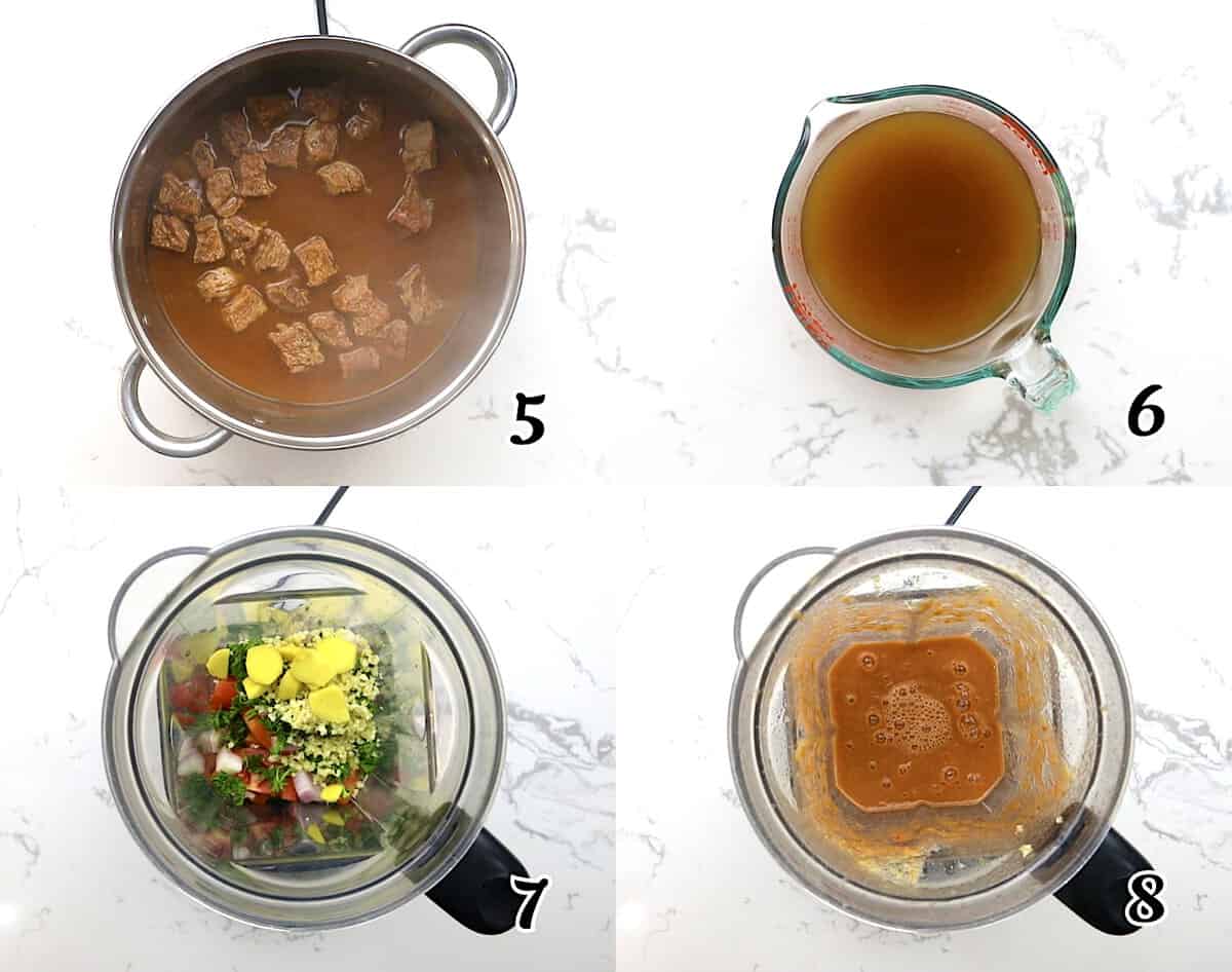 Make the broth, then puree the sauce.