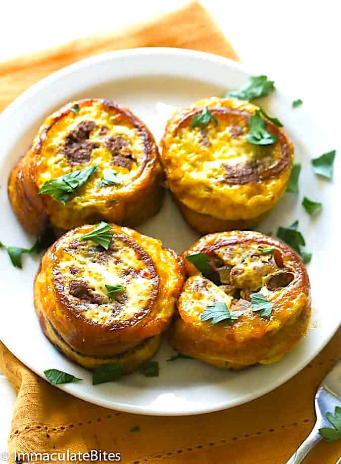 A plate full of Puerto Rican pionono for a savory snack or lunch.
