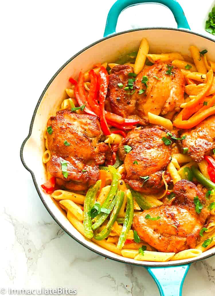 A freshly cooked pot of colorful Rasta pasta.