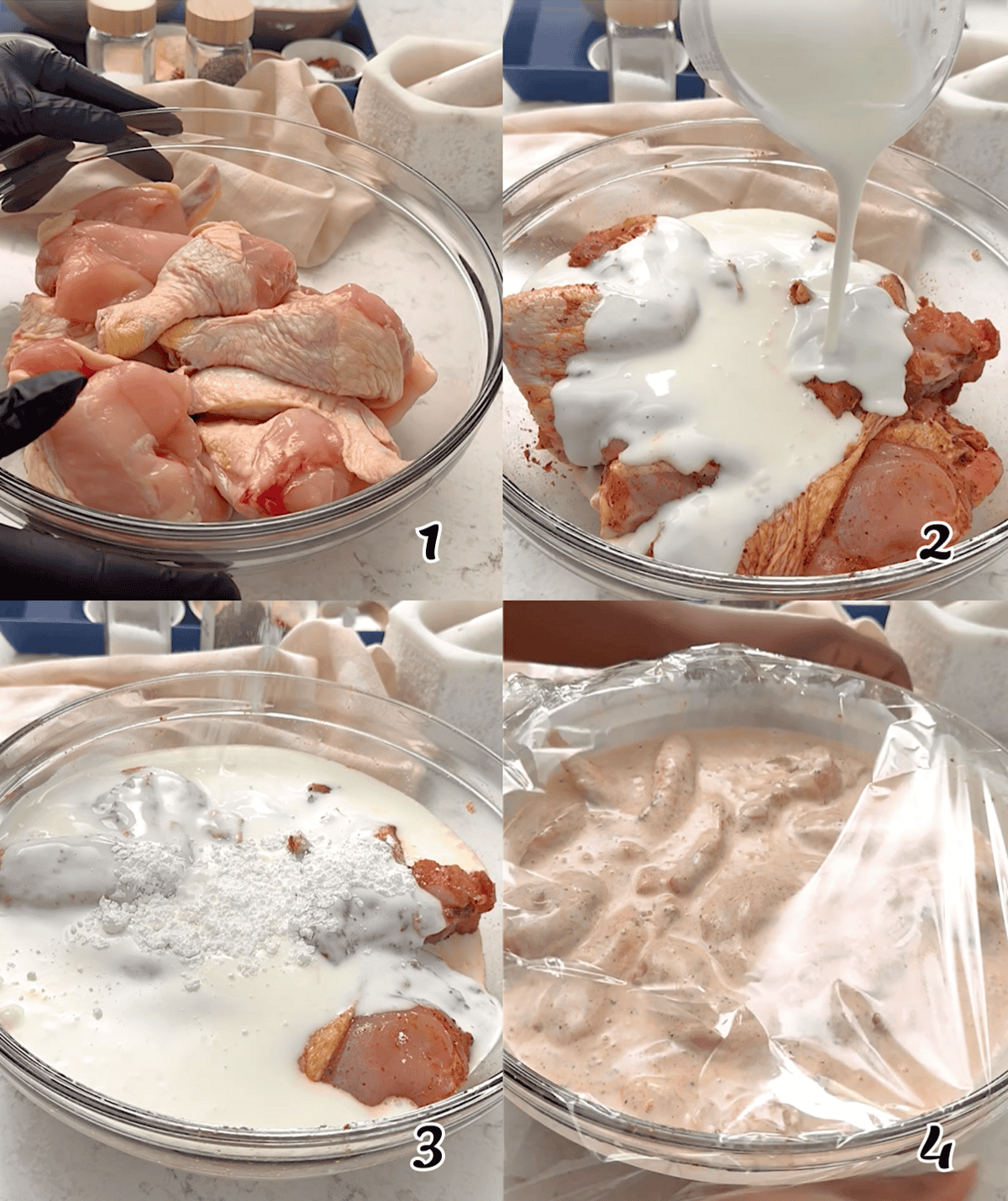 Season with lots of spices and marinate in buttermilk.