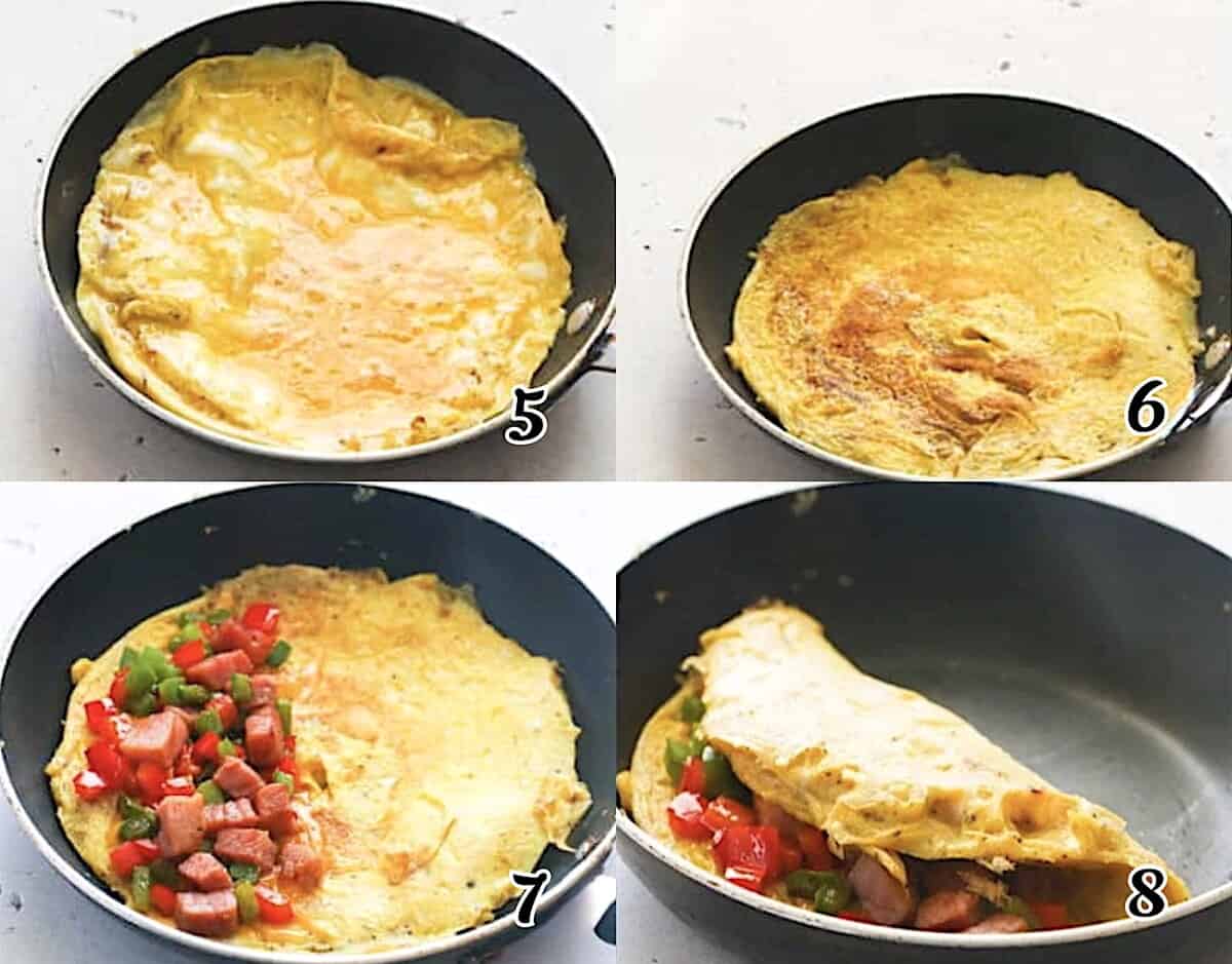 Cook the egg until just slightly undercooked, flip, fill, fold, and enjoy.