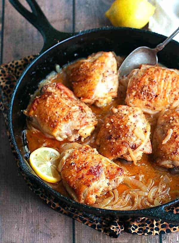 The onion, mustard, and lemon sauce make this chicken dish spectacular.
