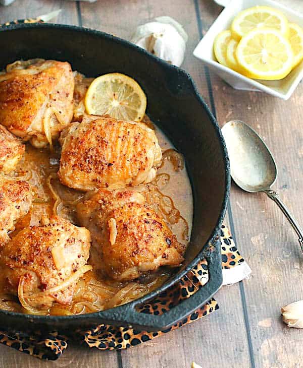 Freshly cooked chicken with the traditional yassa sauce.