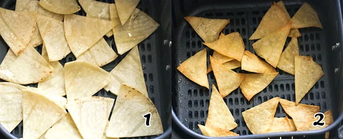 Brush the tortillas with oil, slice, and air fry for a crunchy snack.