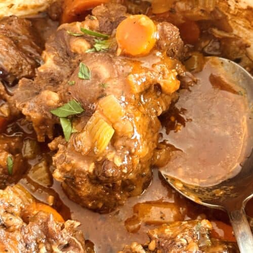 Tender oxtails braised in flavorful wine and broth.