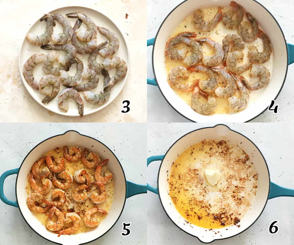 Season the shrimps, saute them, then start on the sauce.