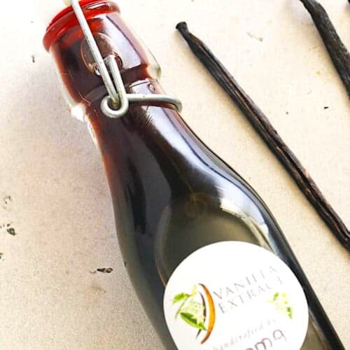 Pour the finished vanilla extract in a cute jar, add a personalized label, and gift it.