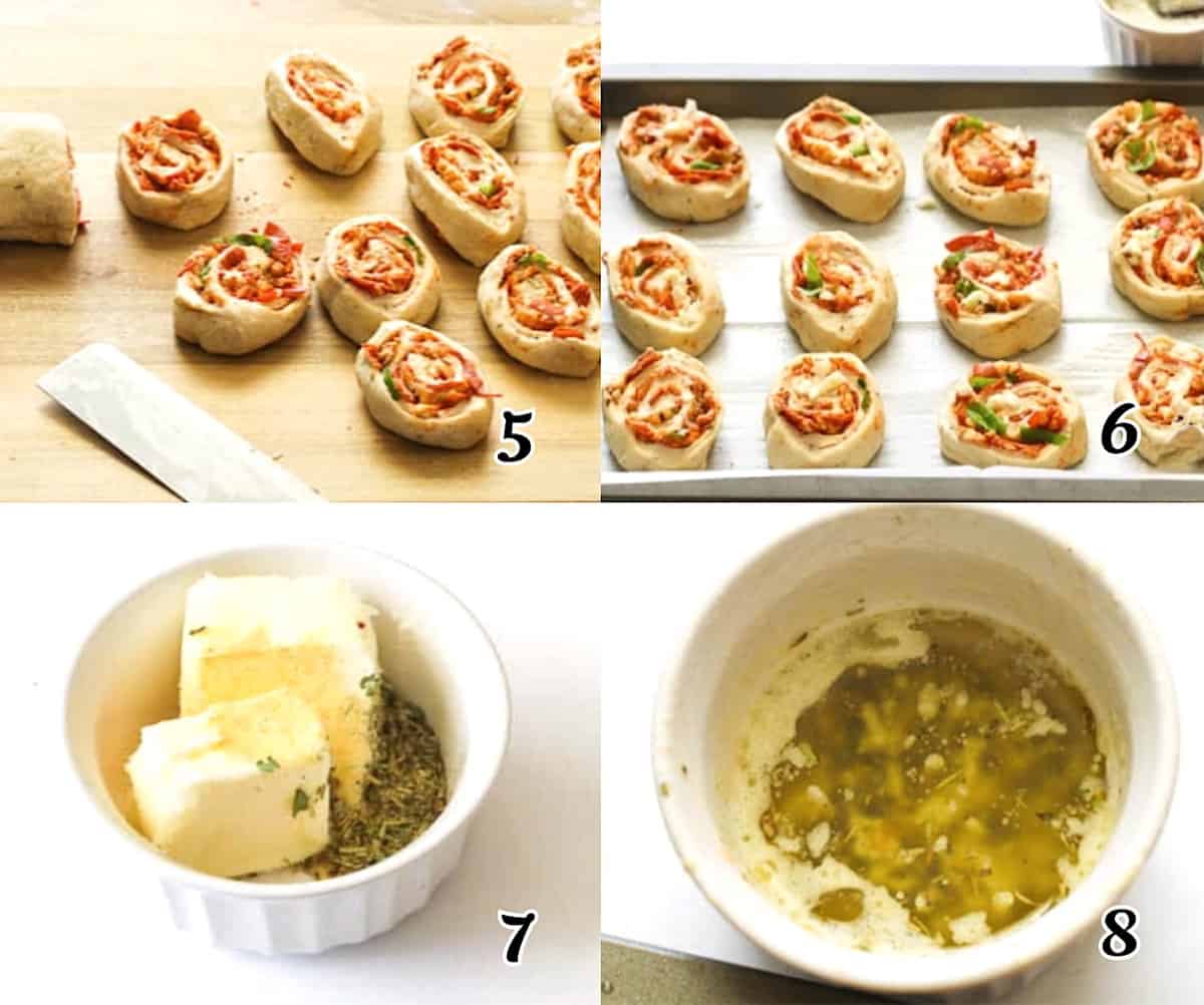 Slice the log, arrange on a baking sheet, and brush with garlic butter.