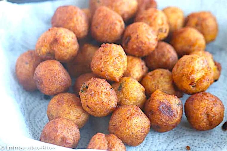 Freshly fried klako draining and ready to enjoy.