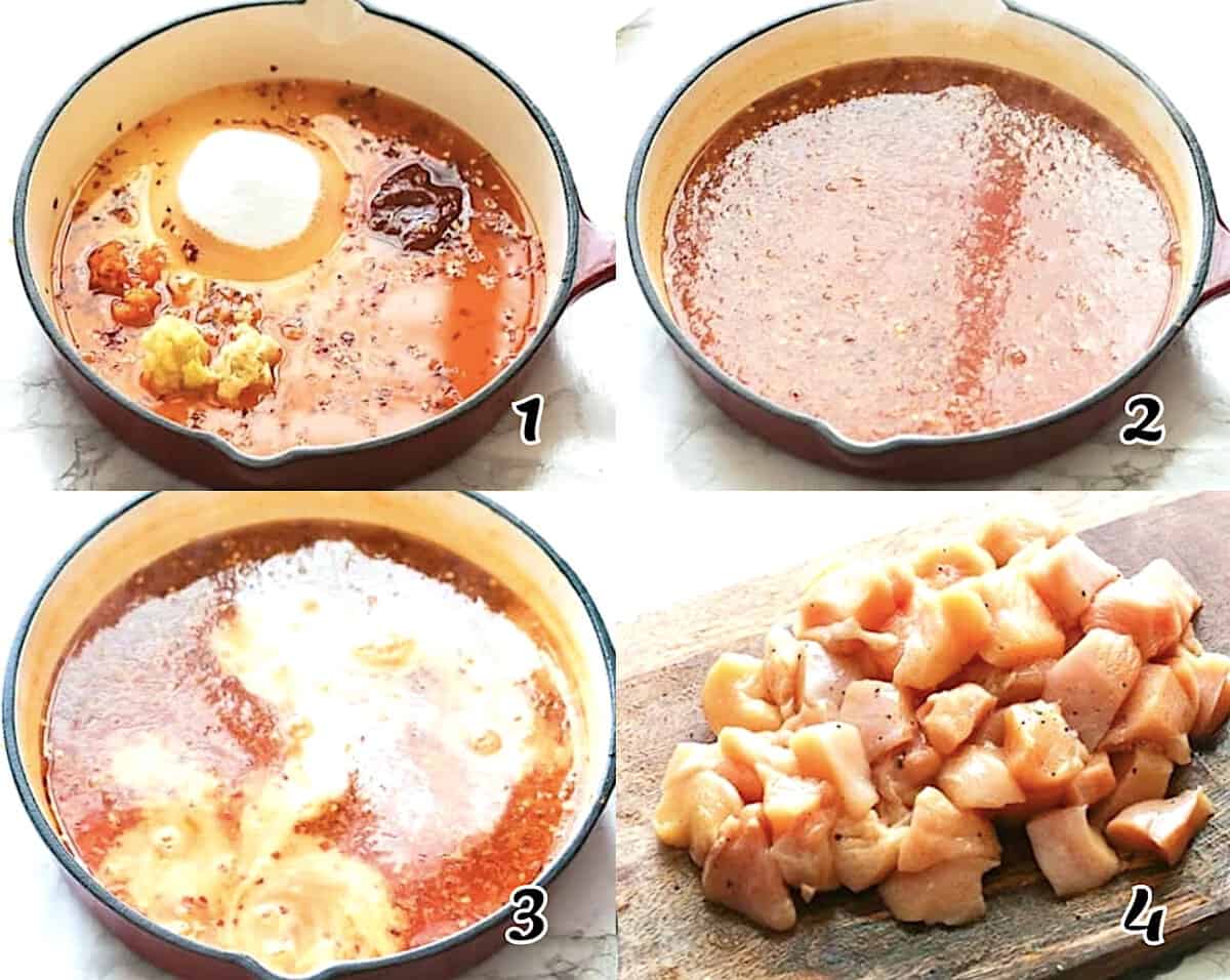 Making the sauce and seasoning the meat.
