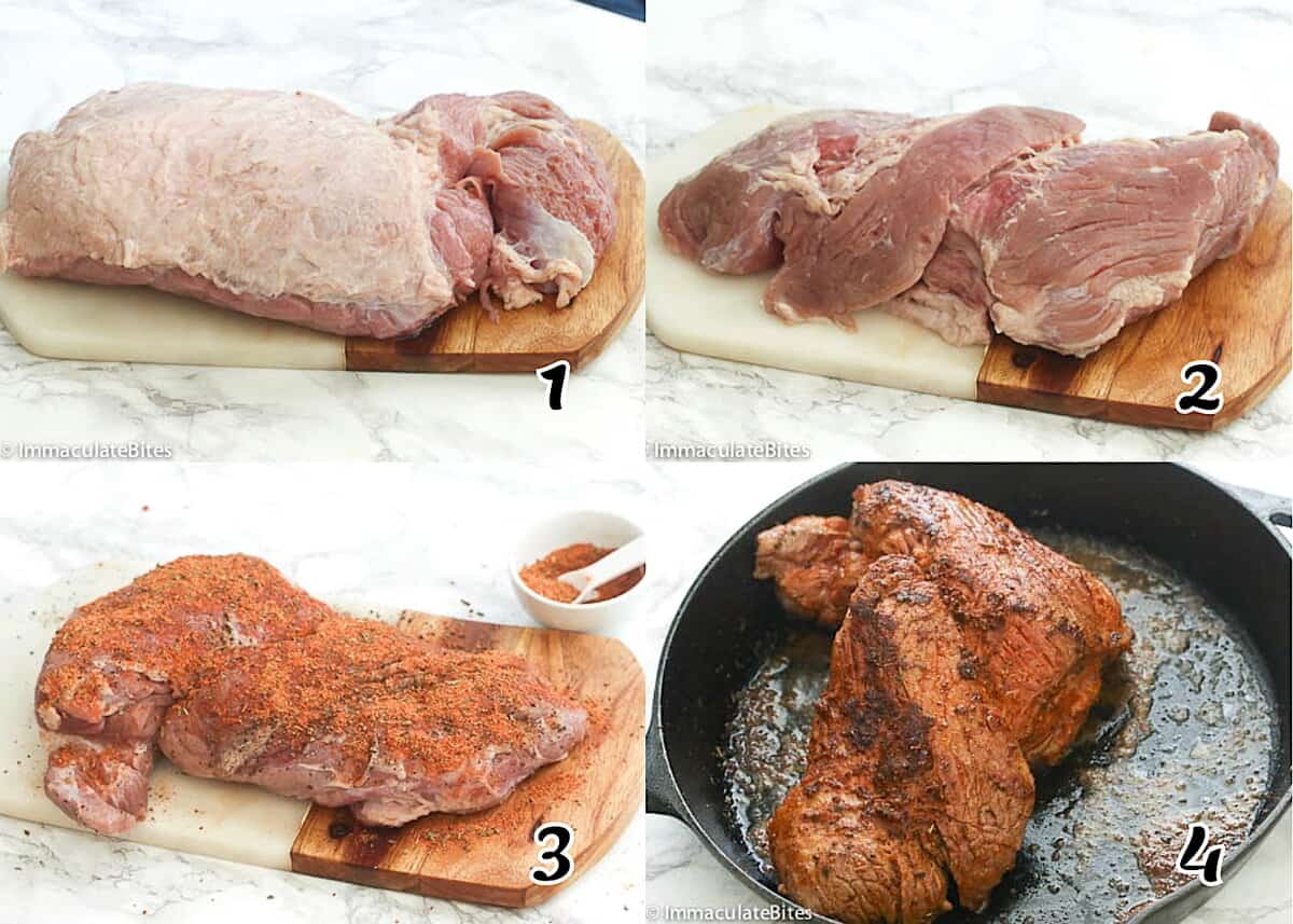 Trim excess fat, season, and sear.