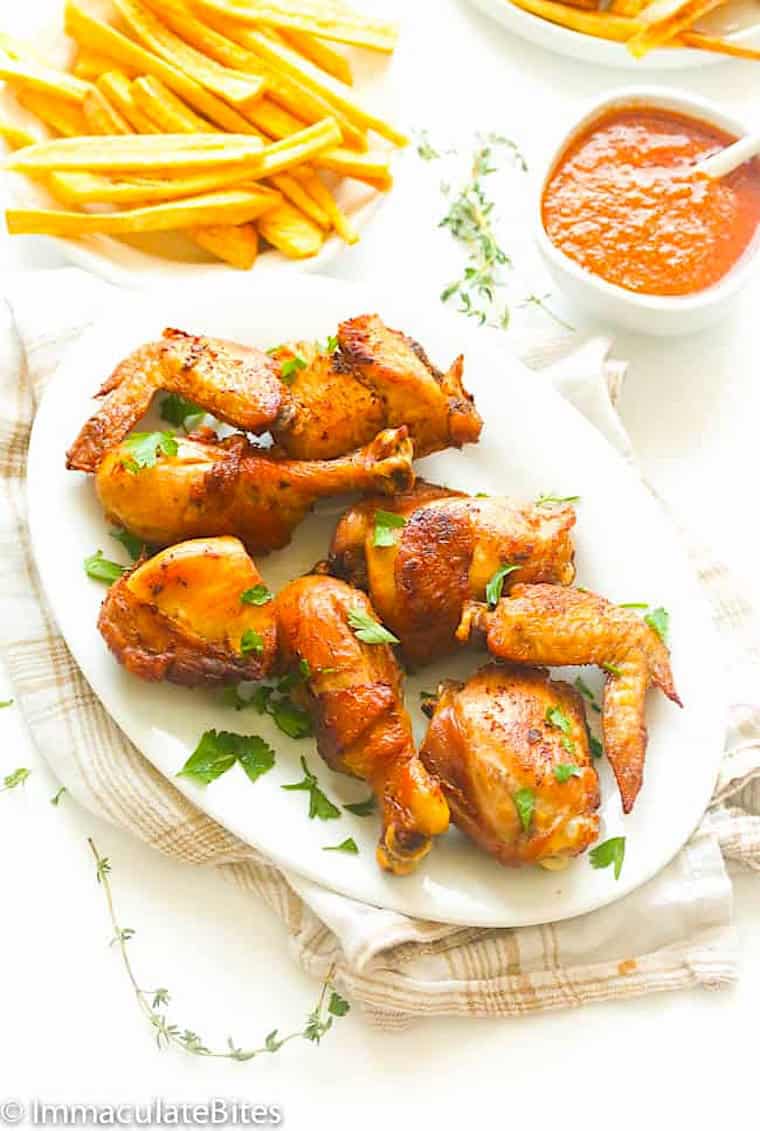 Freshly fried chicken done the African way.