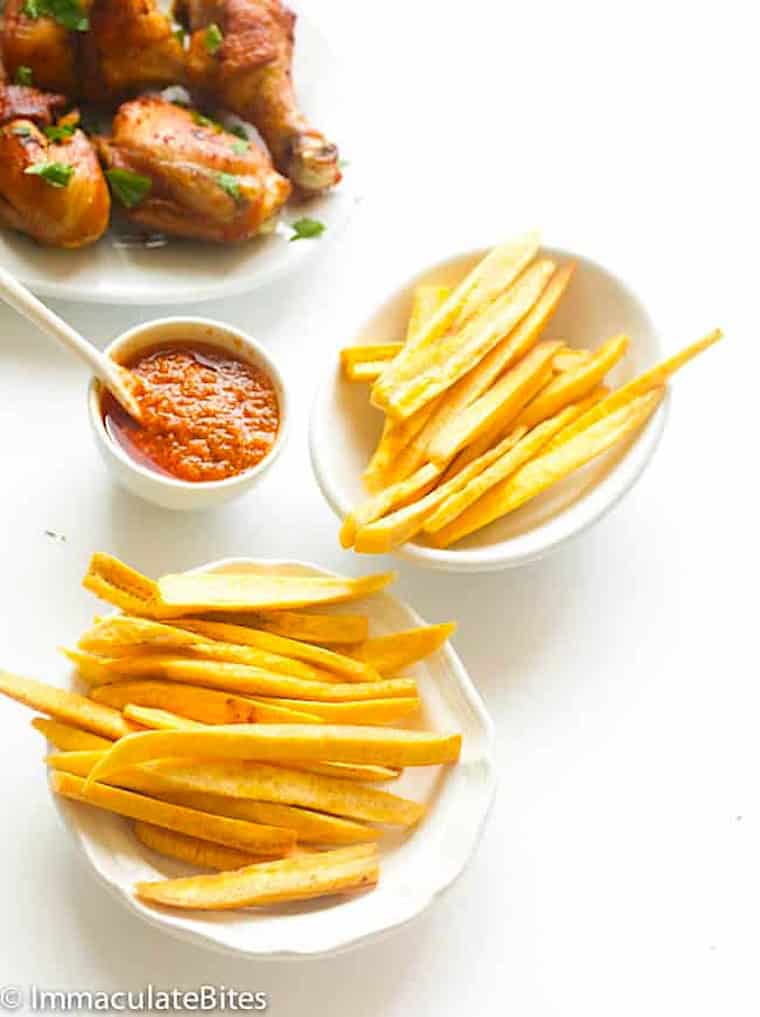 Serving up freshly made plantain fries.