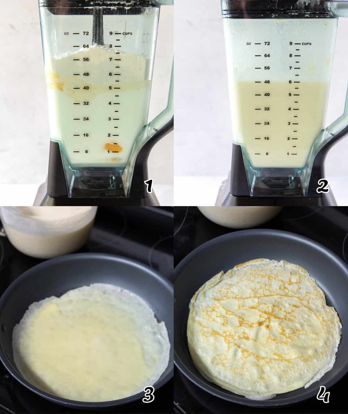 Mix the dry ingredients, mix the wet ingredients, then combine both and cook in a non-stick pan.
