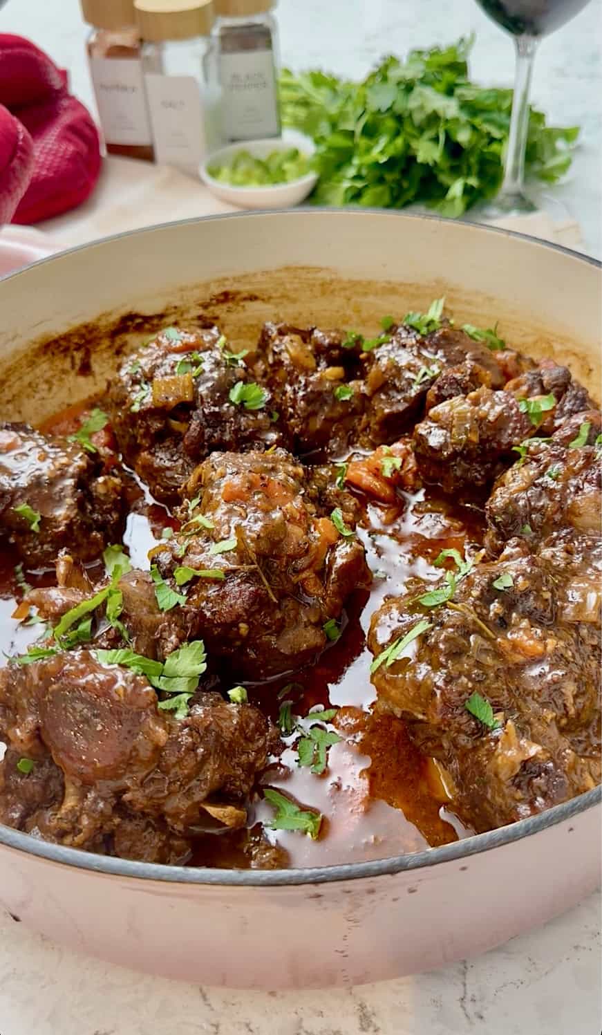 Serving up oxtails fresh from the oven.