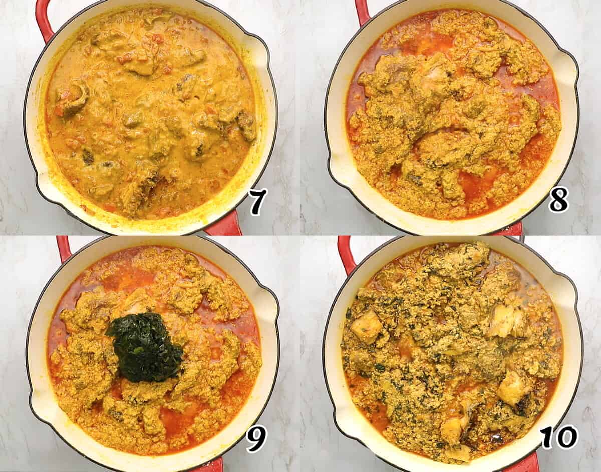 Simmer until thickened, add more red palm oil if desired, add the spinach, and enjoy.