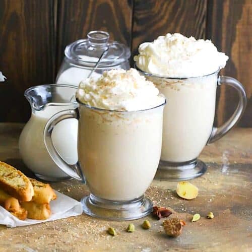 Two refreshingly hot cups of chai tea latte.