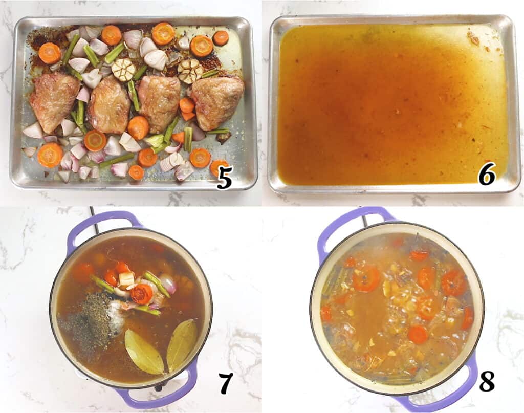 Roast the veggies, deglaze the pan, add everything to the pot and fill with water.