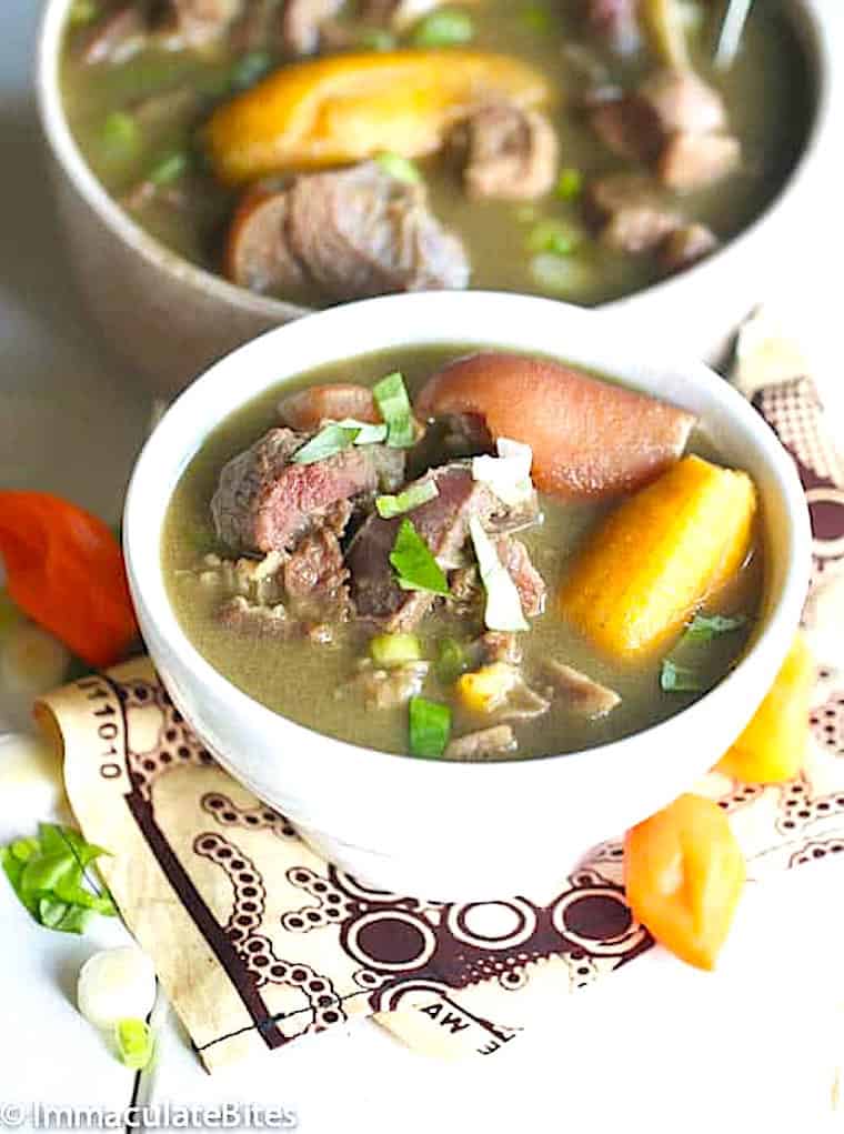 Serving up a bowl of goat pepper soup for a one-bowl meal.