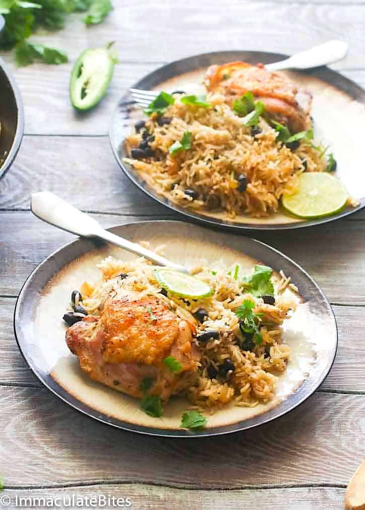 Soul satisfying chicken and rice seasoned with lime and cilantro for Caribbean vibes.