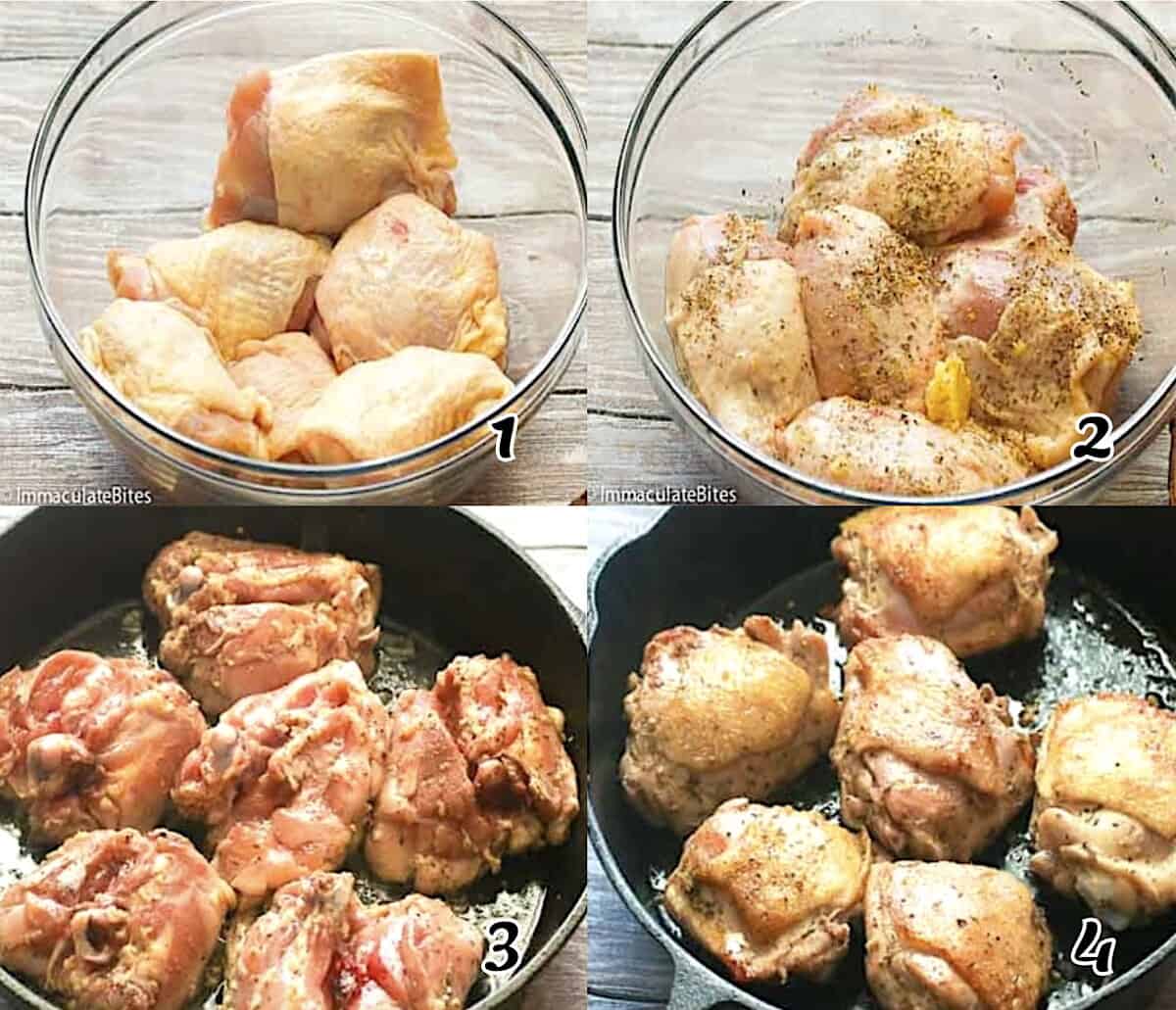 Season the meat and sear it.