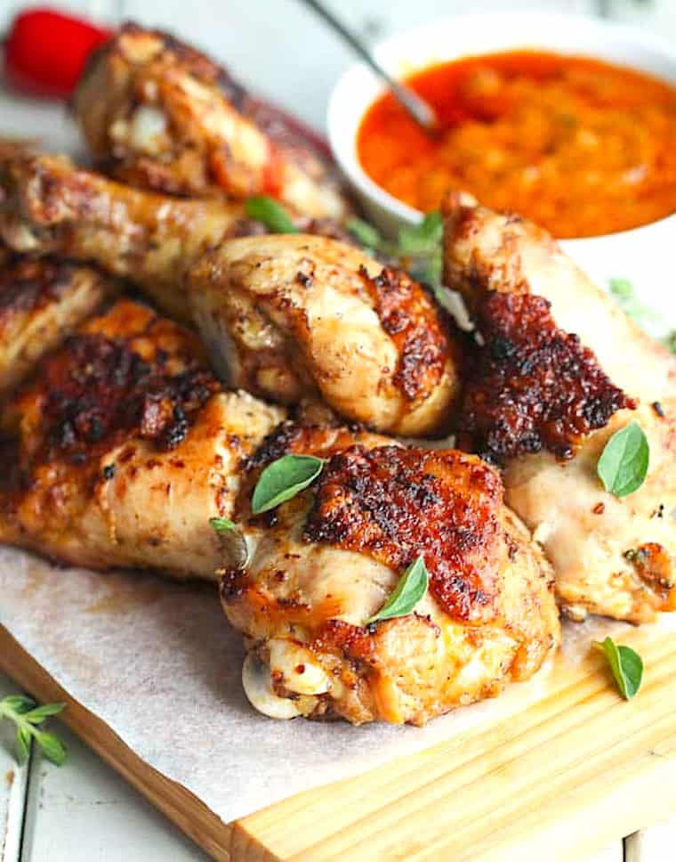 Grilled chicken spiced up with peri peri sauce for a traditional Christmas meal.