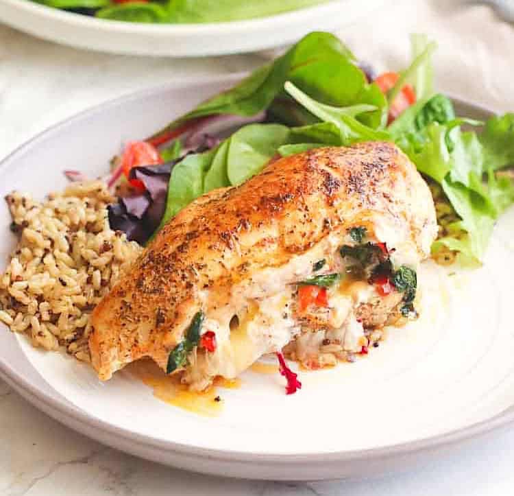 Stuffed chicken breast for a fast and healthy dinner.