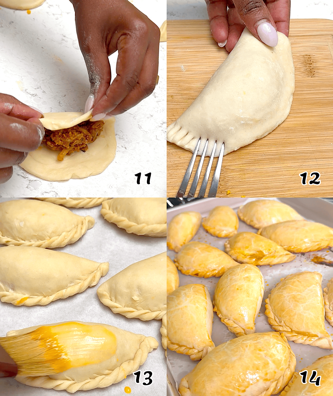 Assemble, brush with an egg wash, and bake.