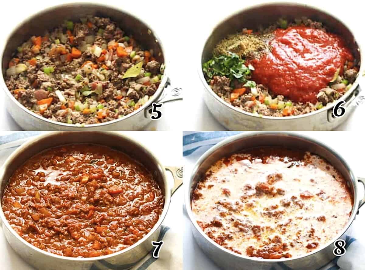 Add the tomatoes and other ingredients, simmer for about 50 minutes, add the cream, and enjoy over pasta.