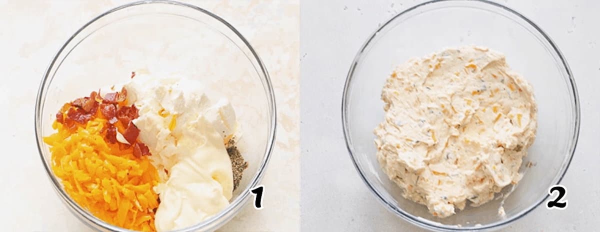 Mix the cheeses and other ingredients.